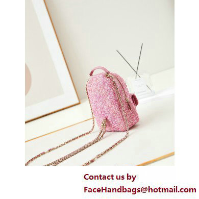 Chanel Tweed  &  Gold-Tone Metal Mini Backpack Bag AP3753 Pink 2025